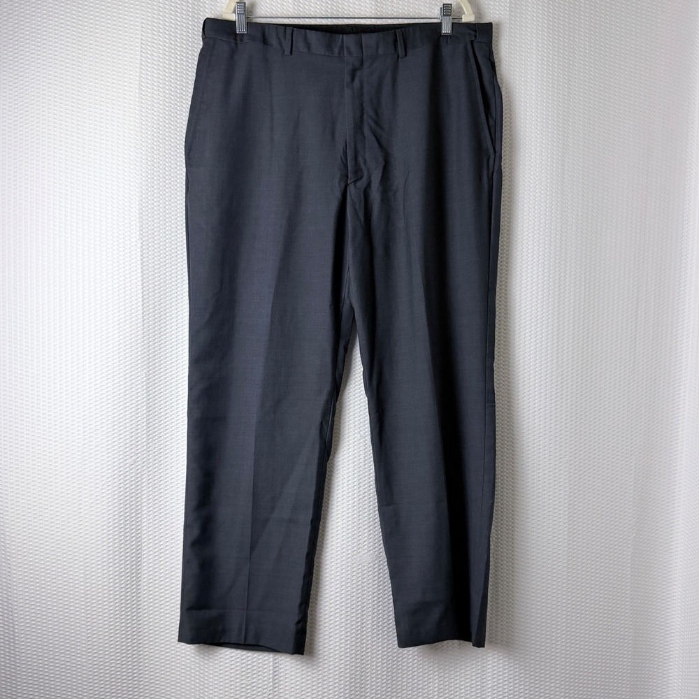 Haggar Dress Pants Men 38x30 Blue/Gray Flat Front Business Office‎ Formal Church